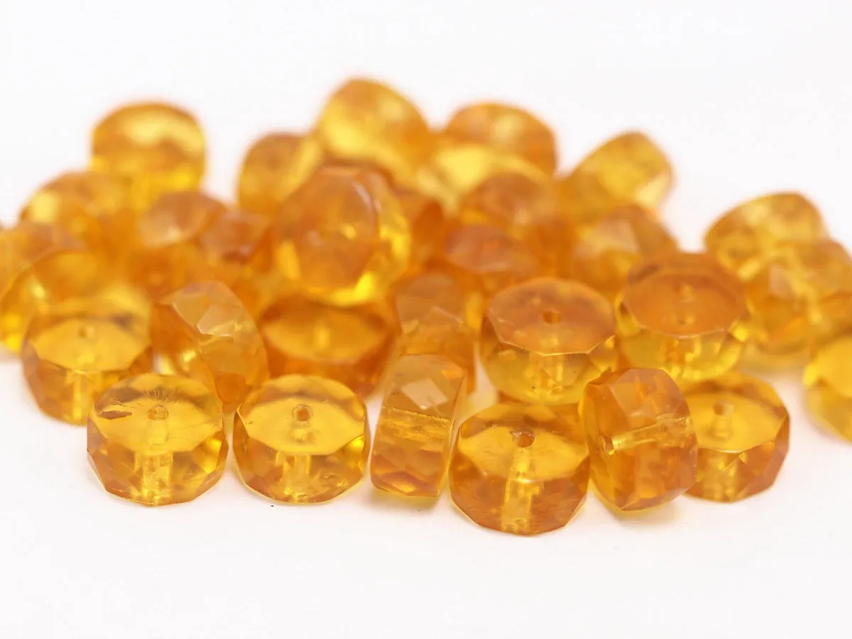 10 Vintage Yellow Czech Glass Rondelle Faceted Beads Cf-89