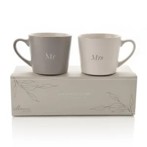 Amore Set of 2 Grey & White Mugs - Mr & Mrs - Grey / White