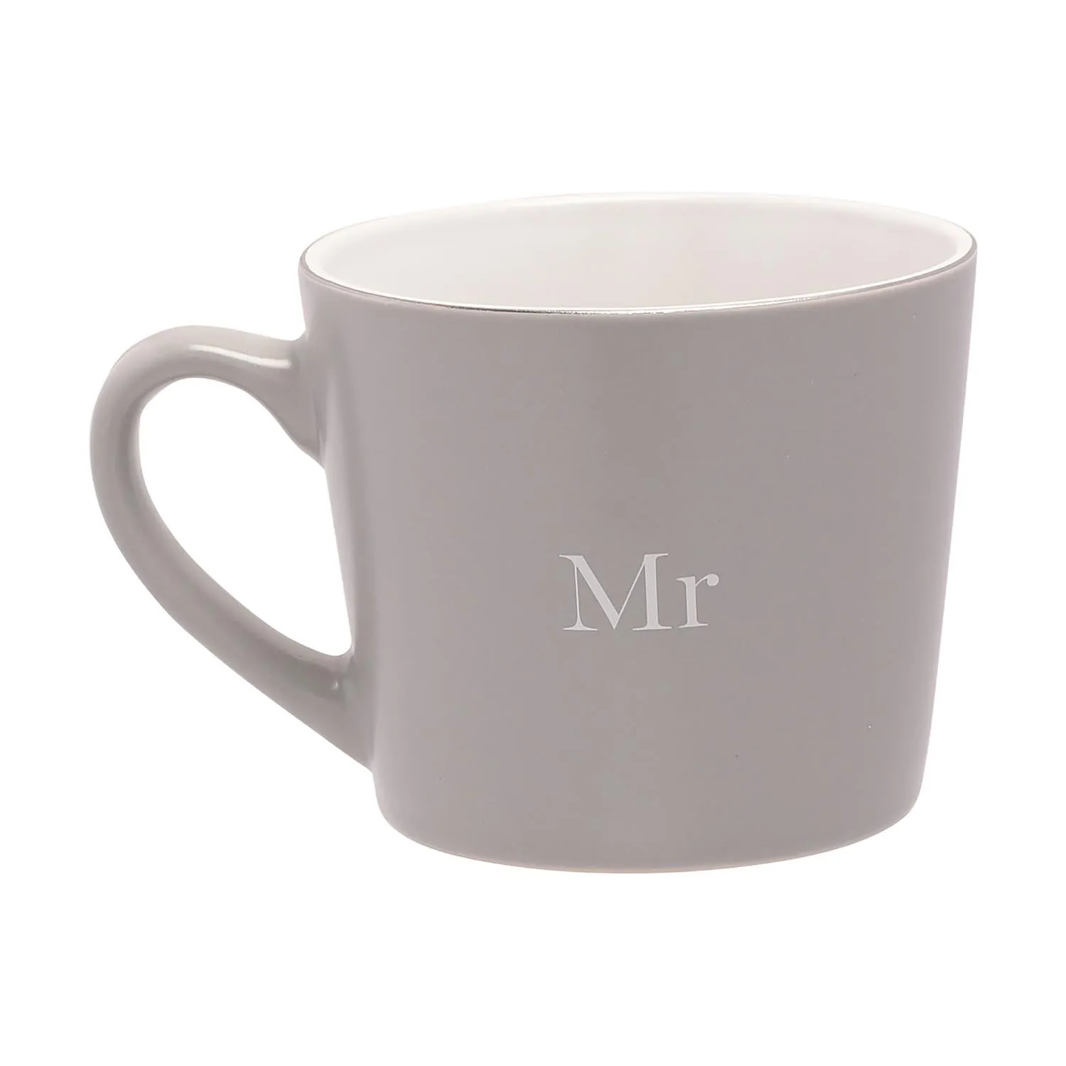 Amore Set of 2 Grey & White Mugs - Mr & Mrs - Grey / White