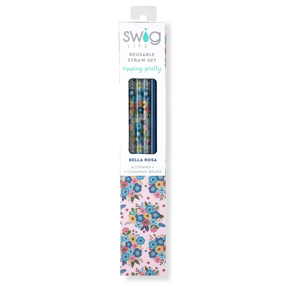 Bella Rosa   Navy Glitter Reusable Straw Set