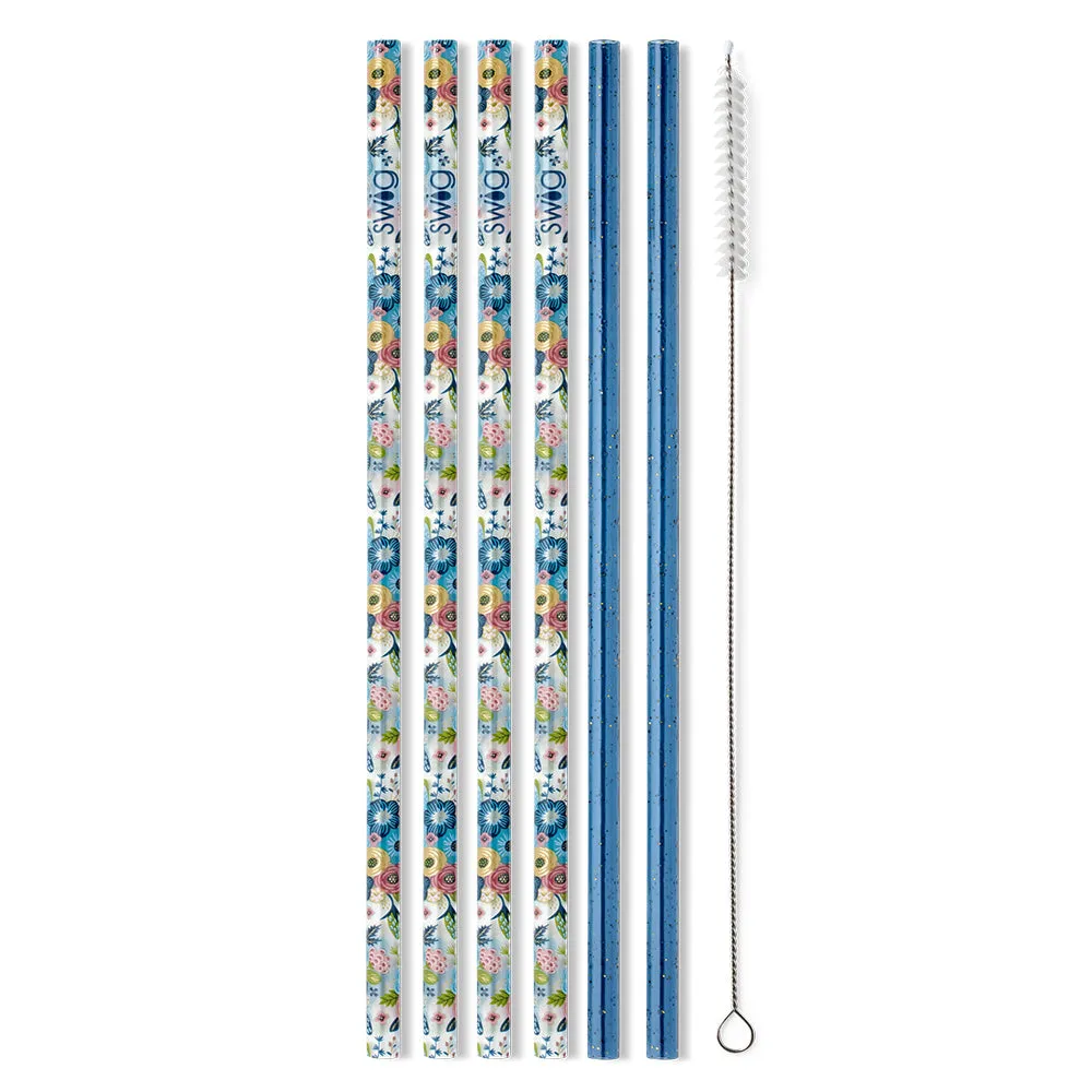 Bella Rosa   Navy Glitter Reusable Straw Set