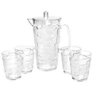 Break Resistant "Frosted" Clear 2.5 Qt. Plastic Pitcher and 4 Glasses Set - (83 oz - 17 oz)