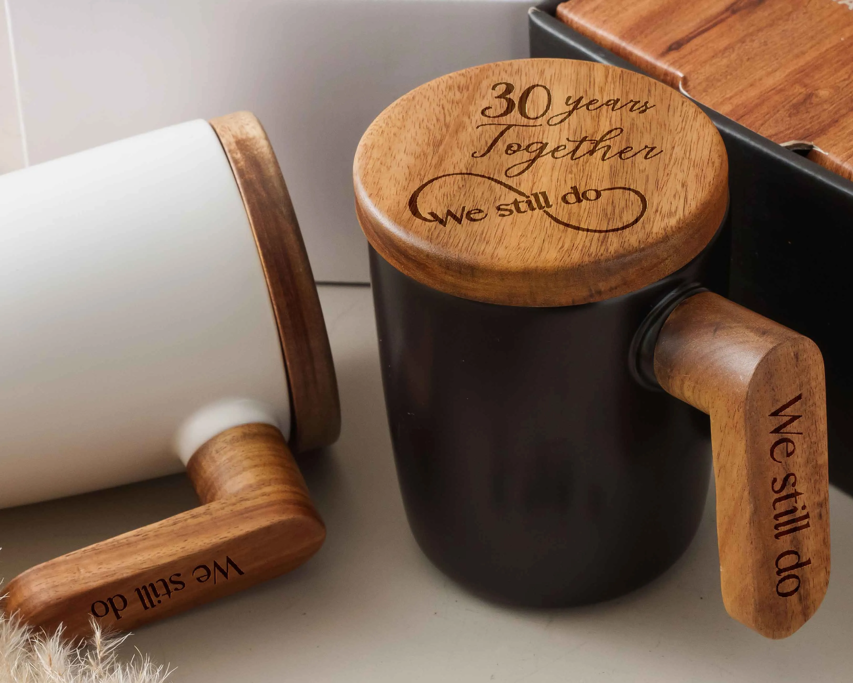 Ceramic Mug with Wooden Handle & Lid