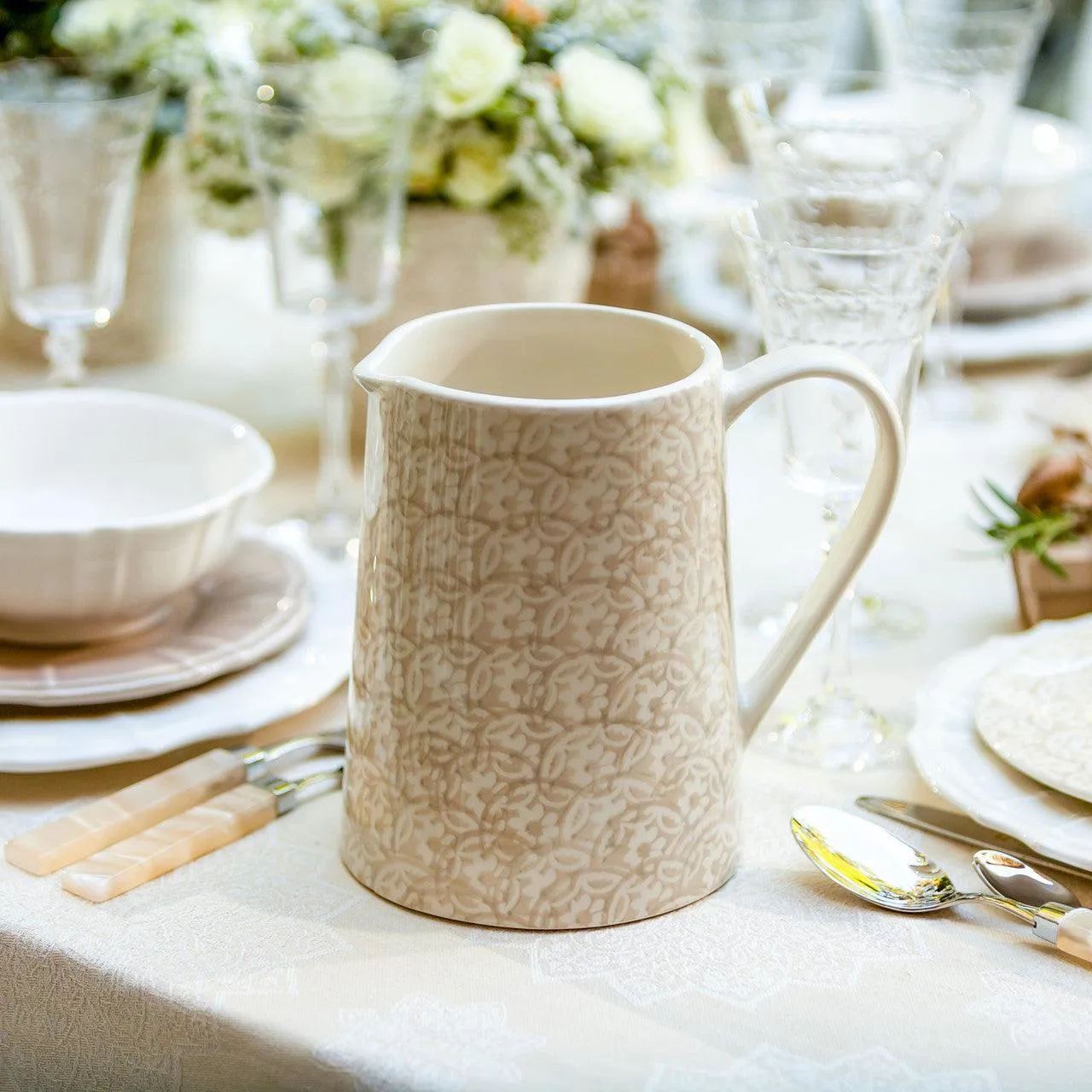 Chloe Floral Accent Pitcher in Beige