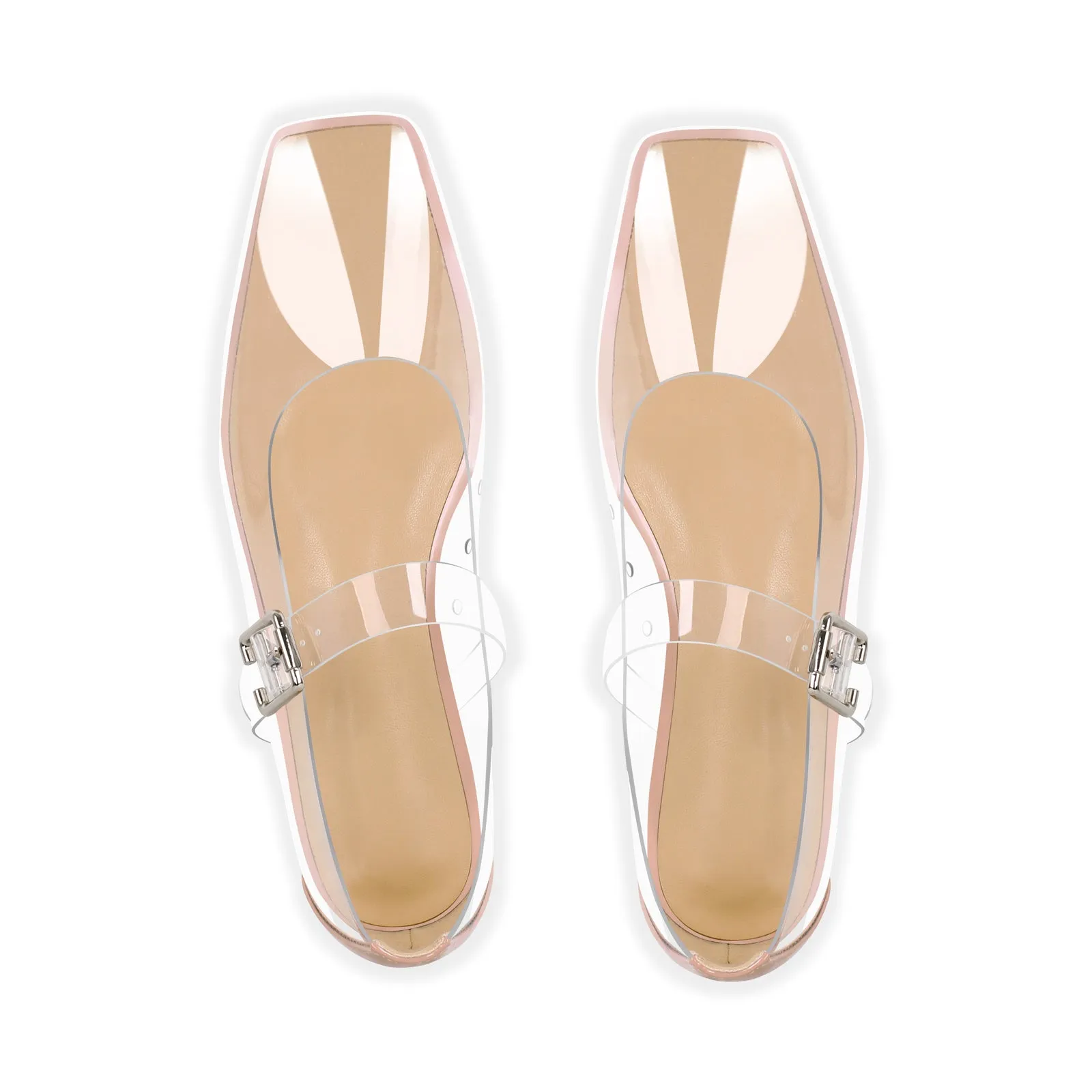 Clear Square Toe Strap Buckle Flats