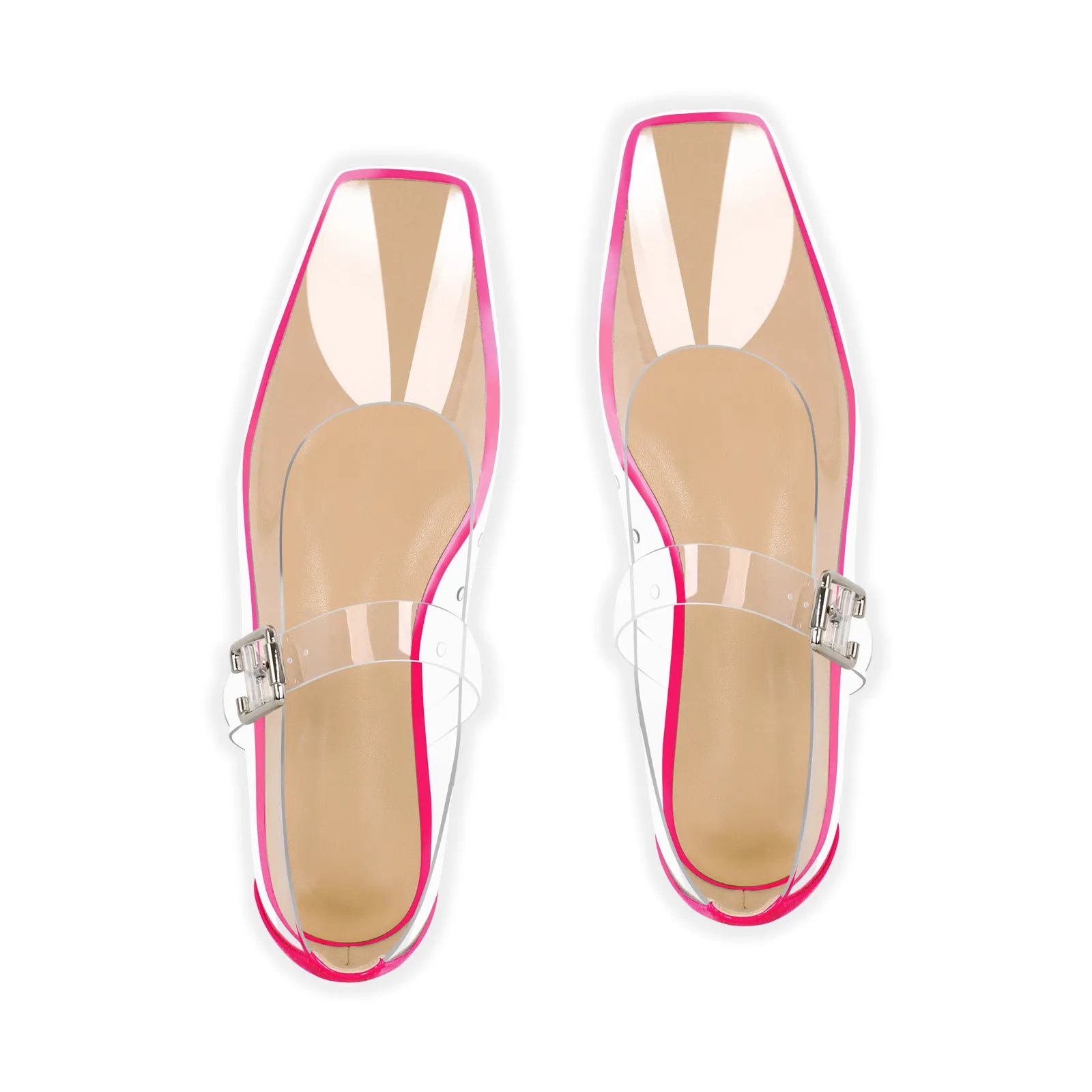 Clear Square Toe Strap Buckle Flats