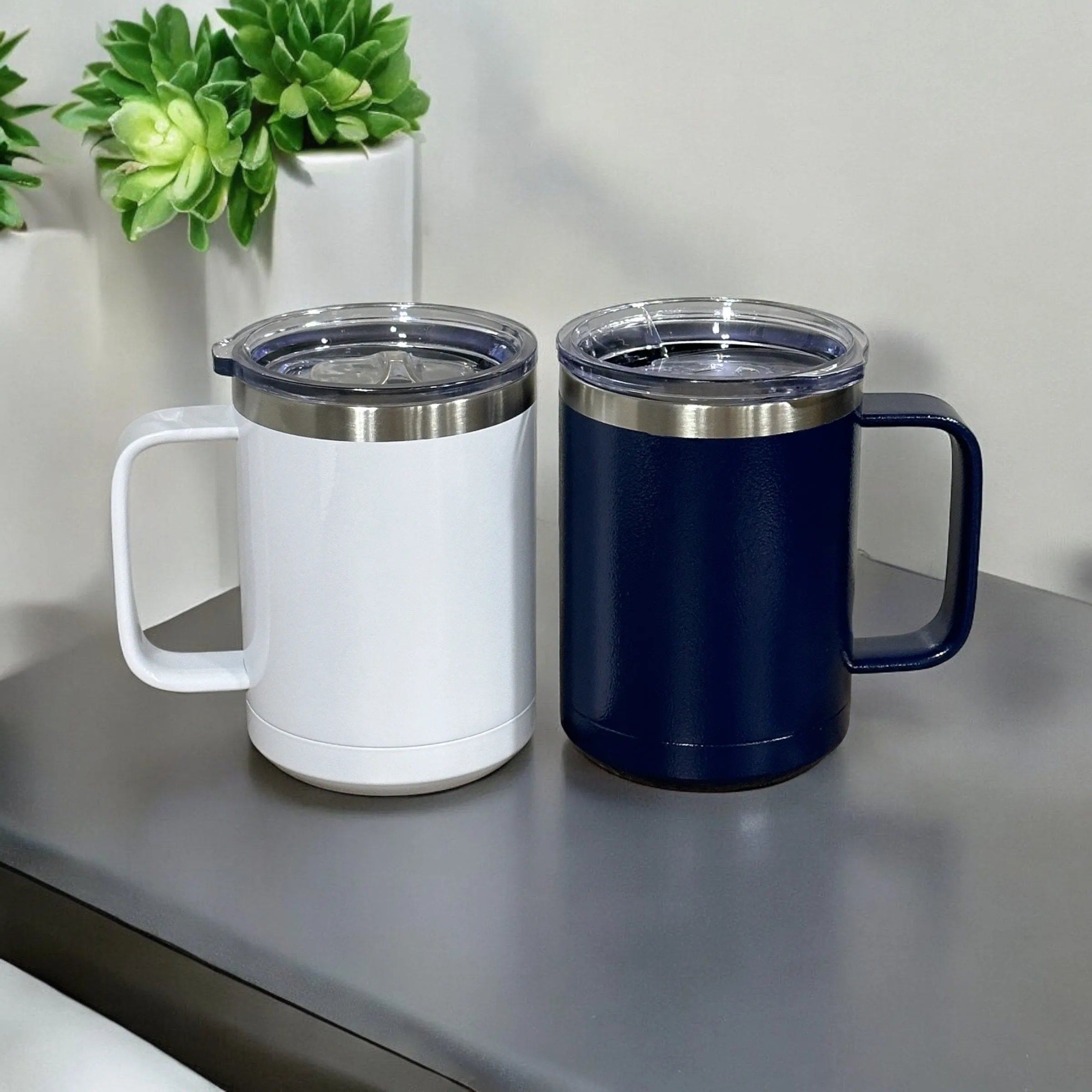 CLEARANCE SALE - 15 oz  Stainless Steel Insulated Polar Camel Coffee Mug Overstock Sale - Navy and White