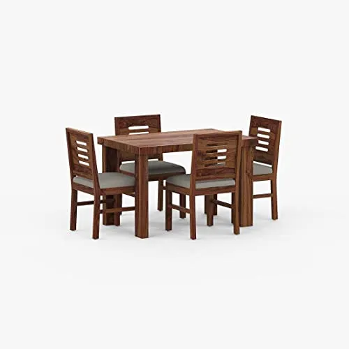 COMBAT FURNITURE Sheesham Wood 4 Seater Dining Table Set for Home Hall || Solid Wood Dining Table with 4 Cushion Chairs for Hotels || Dining Room Sets - (Teak Finish)