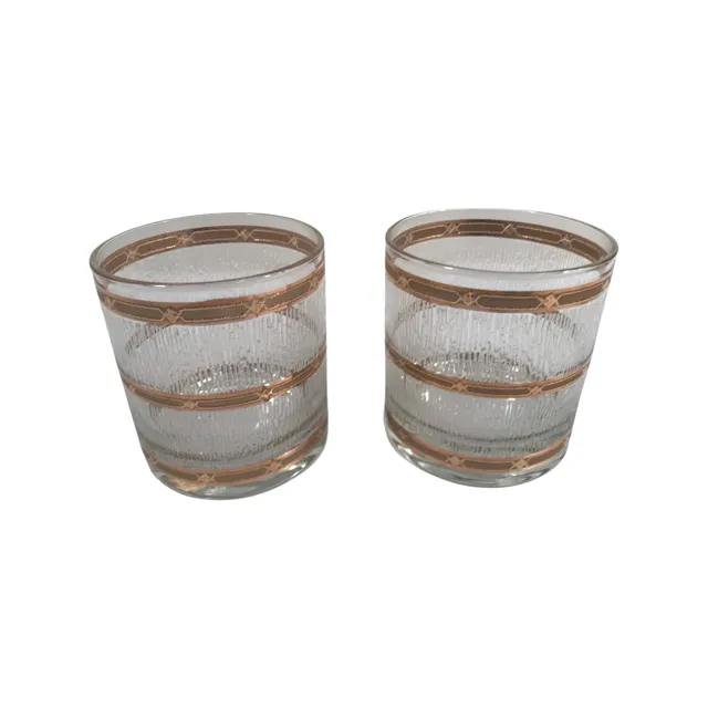 Culver Mid-Century 22-Karat Gold Icicle Old Fashion Glasses (Set of 2)