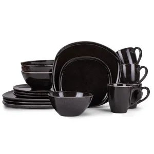 Elanze Designs Modern Chic Smooth Ceramic Stoneware Dinnerware 16 Piece Set - Service for 4, Black