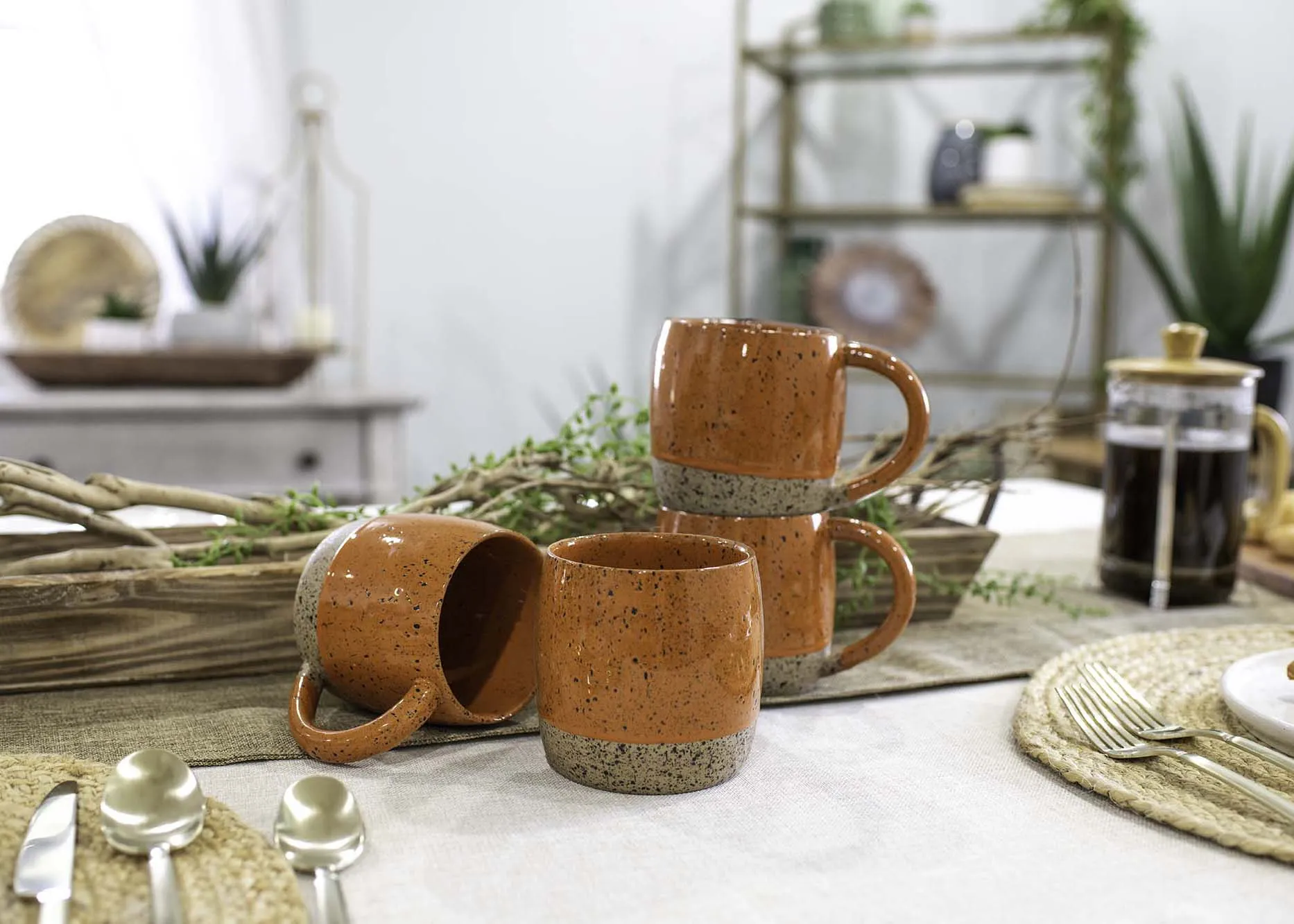 Elanze Designs Speckled Raw Bottom 17 ounce Ceramic Mugs Pack of 4, Burnt Orange