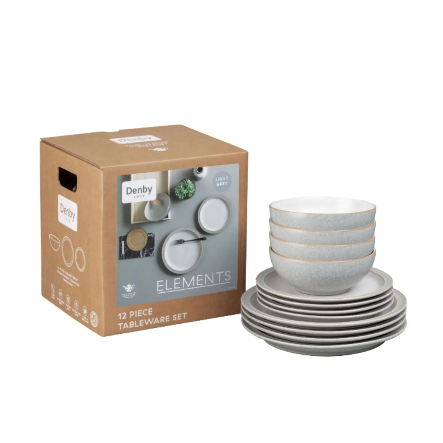 Elements 12 Piece Tablewear Set - Grey