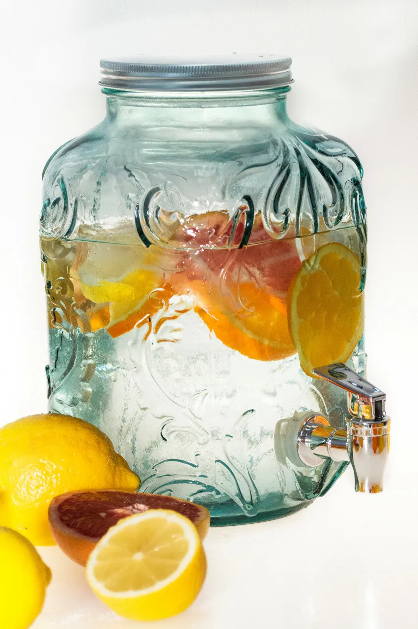 Euro Essential Bara Recycled Glass 4 Liter Mason Jar Beverage Dispenser.