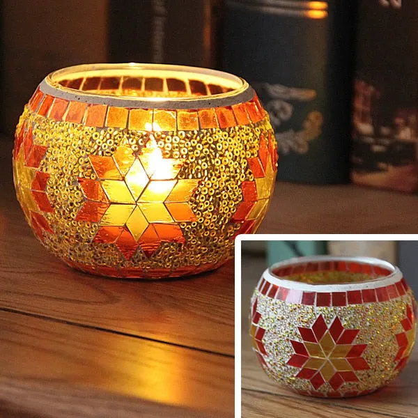 European Mosaic Candlestick Wall Candle Holder Ornament Matching Tealight