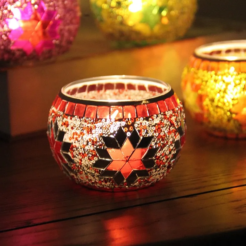 European Mosaic Candlestick Wall Candle Holder Ornament Matching Tealight