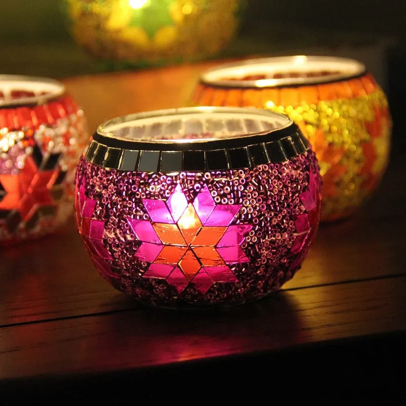 European Mosaic Candlestick Wall Candle Holder Ornament Matching Tealight