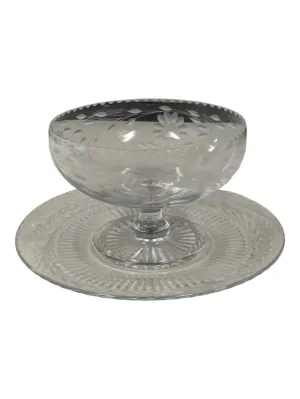 FLORAL ETCHED GLASS SERVING BOWL & PLATE