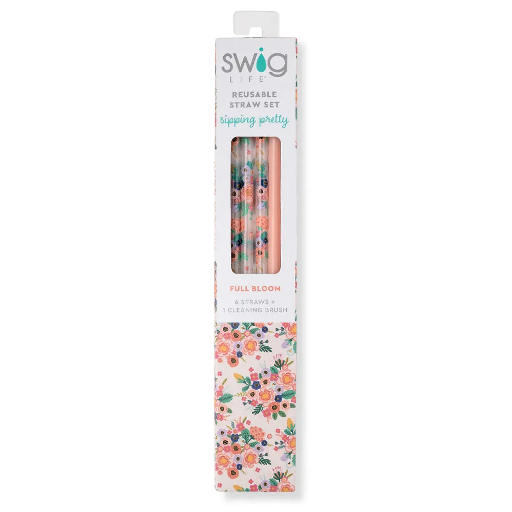 Full Bloom   Coral Reusable Straw Set