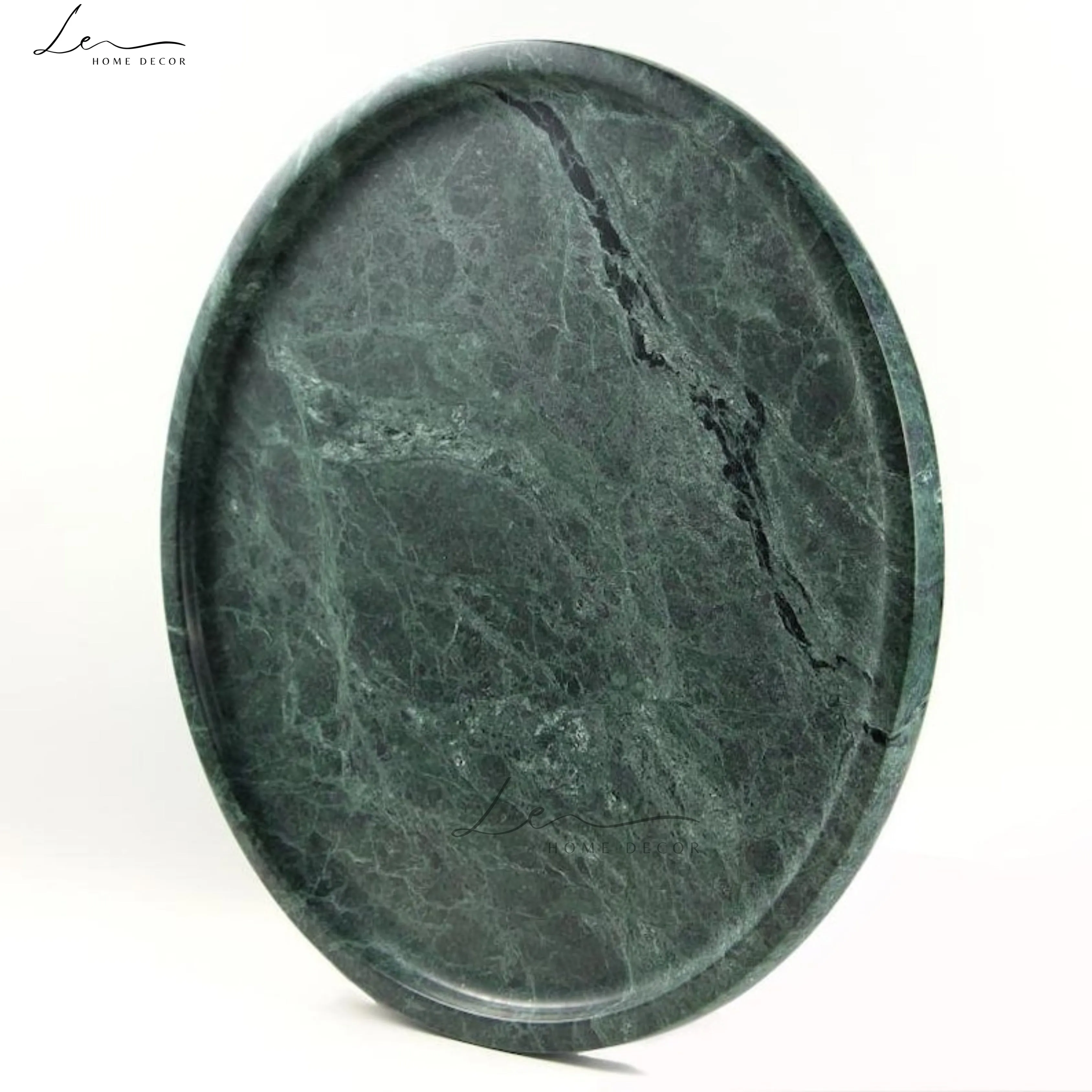 Green Marble Decorative Round Tray - Large