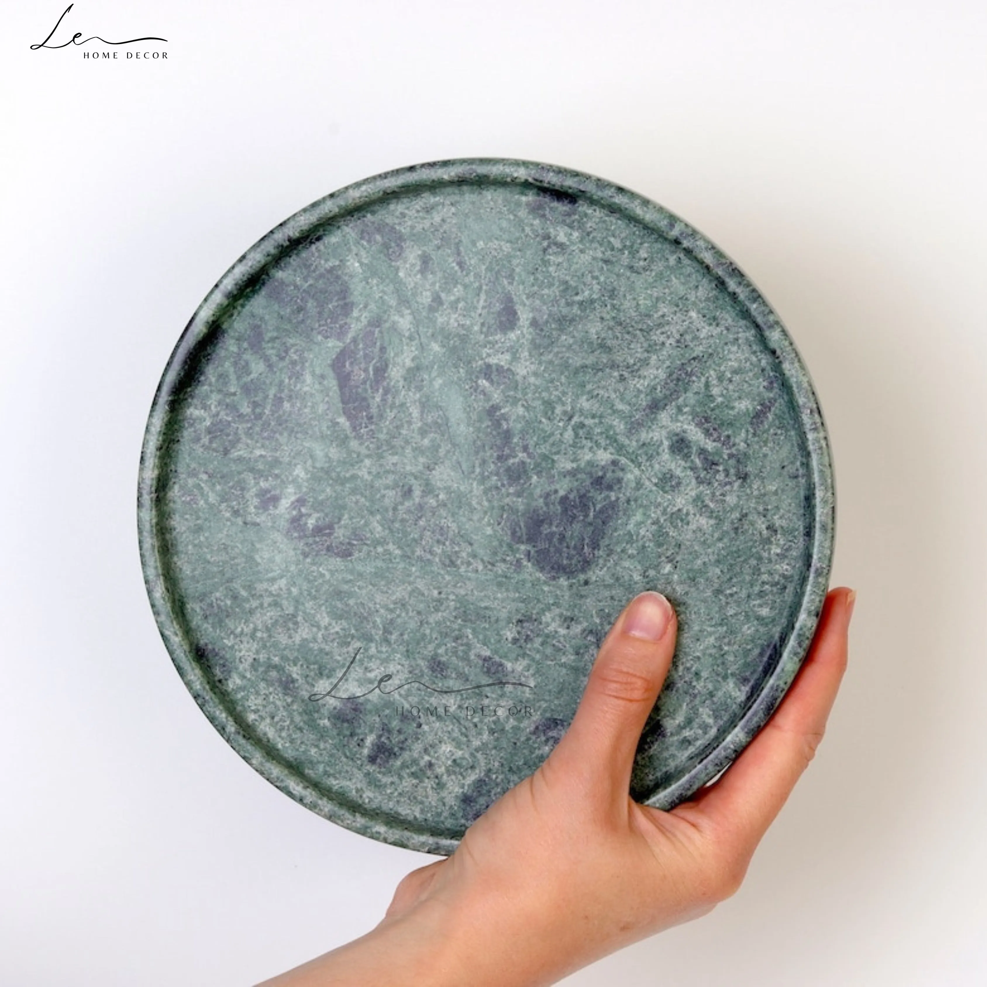 Green Marble Decorative Round Tray - Large