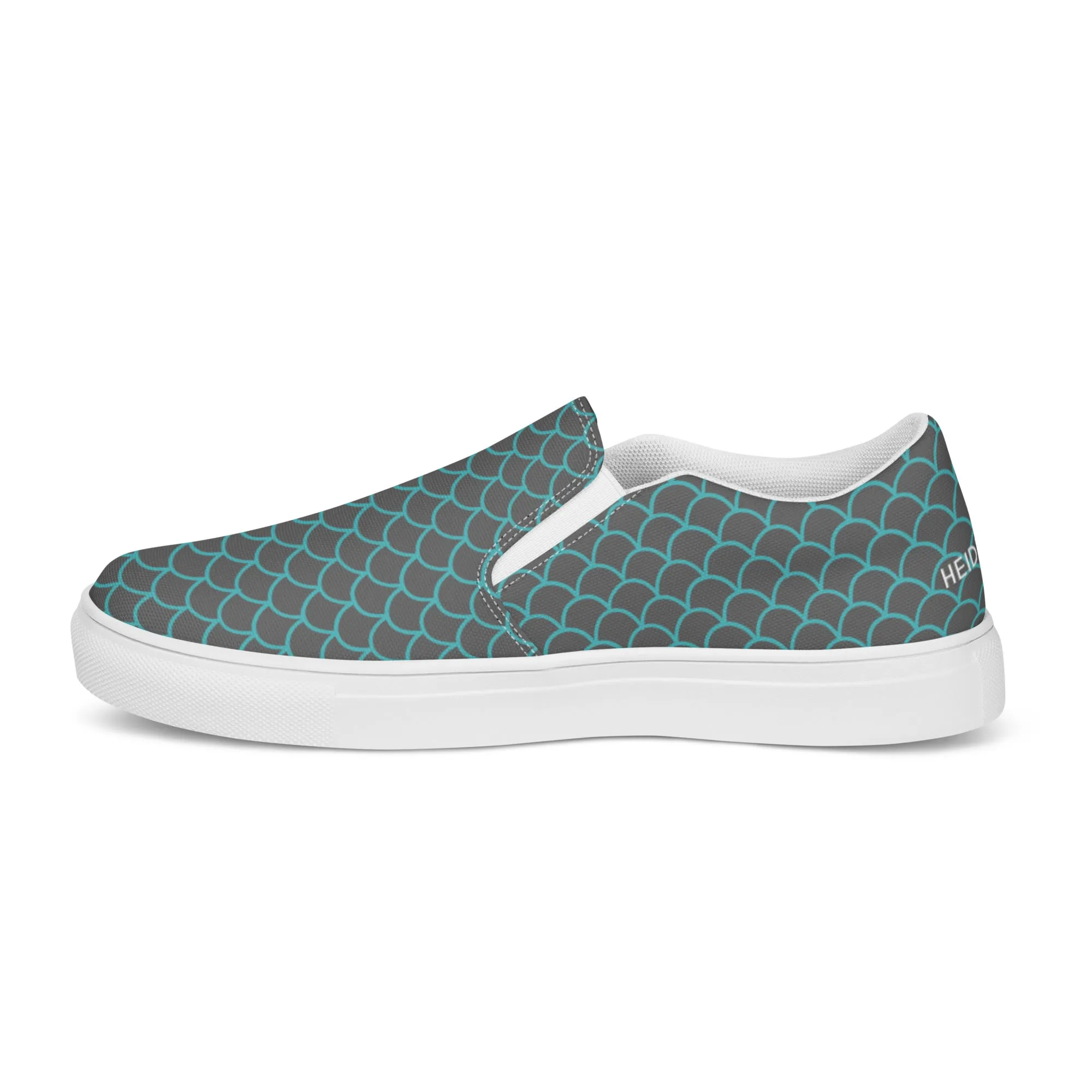 Grey Mermaid Women's Slip Ons, Blue and Grey Mermaid Scales Print Women’s Slip-On Canvas Shoes (US Size: 5-12)