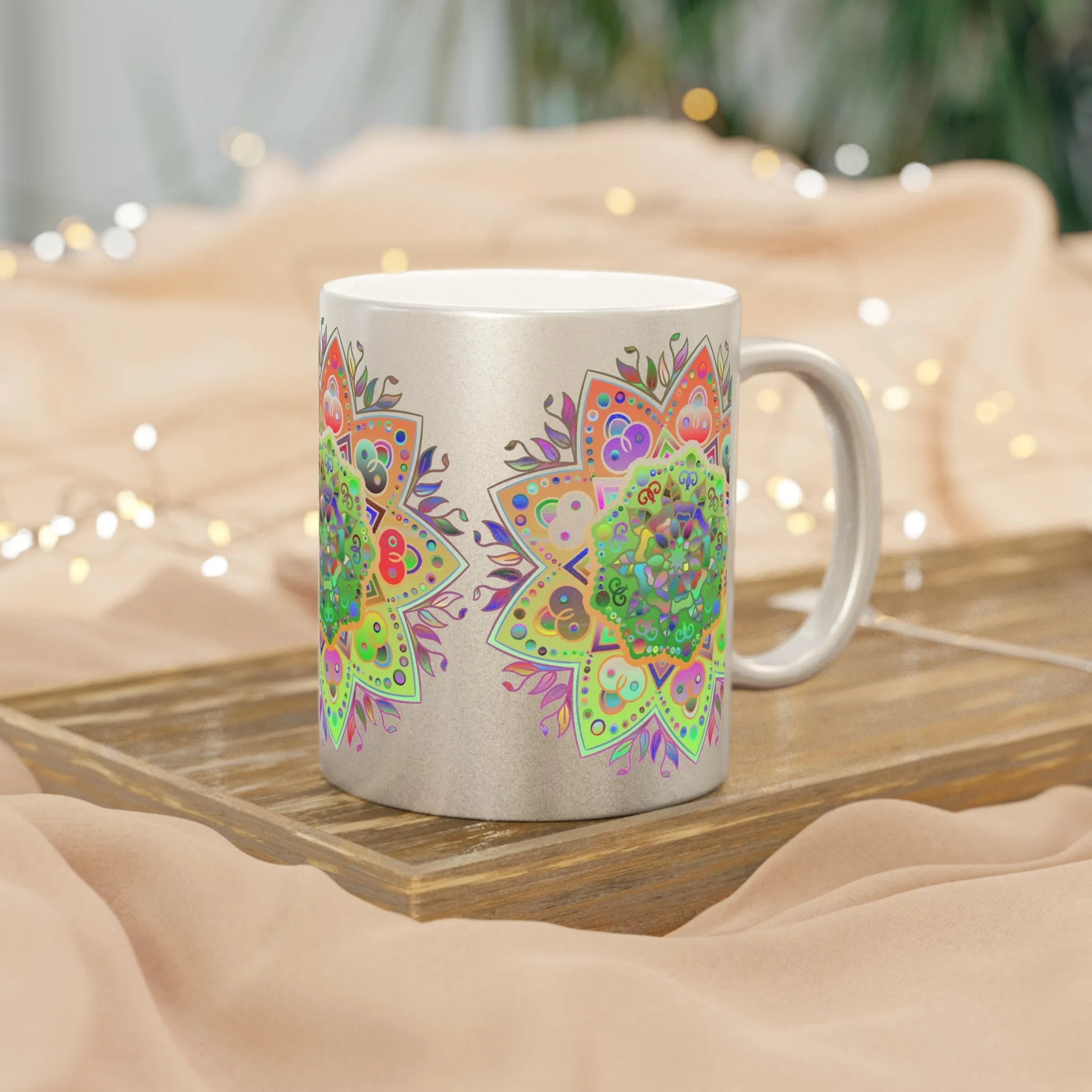 Handdrawn Mandala Design Metallic Mug - Silver/Gold