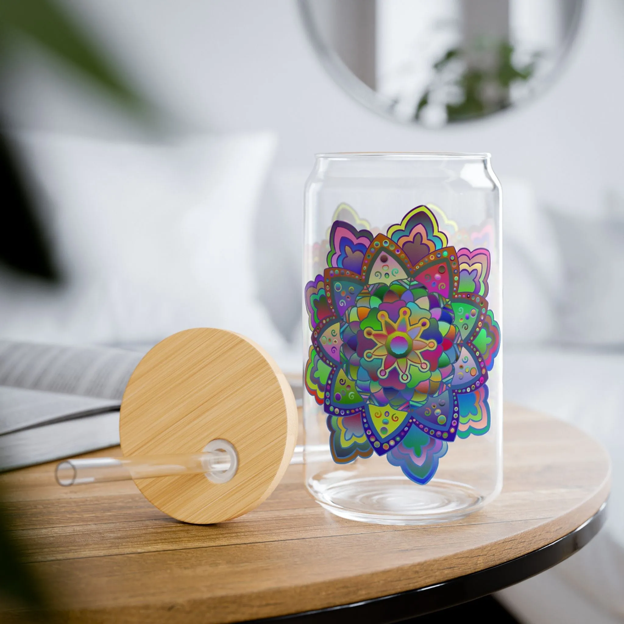 Handmade Mandala Art Sipper Glass - Colorful Design