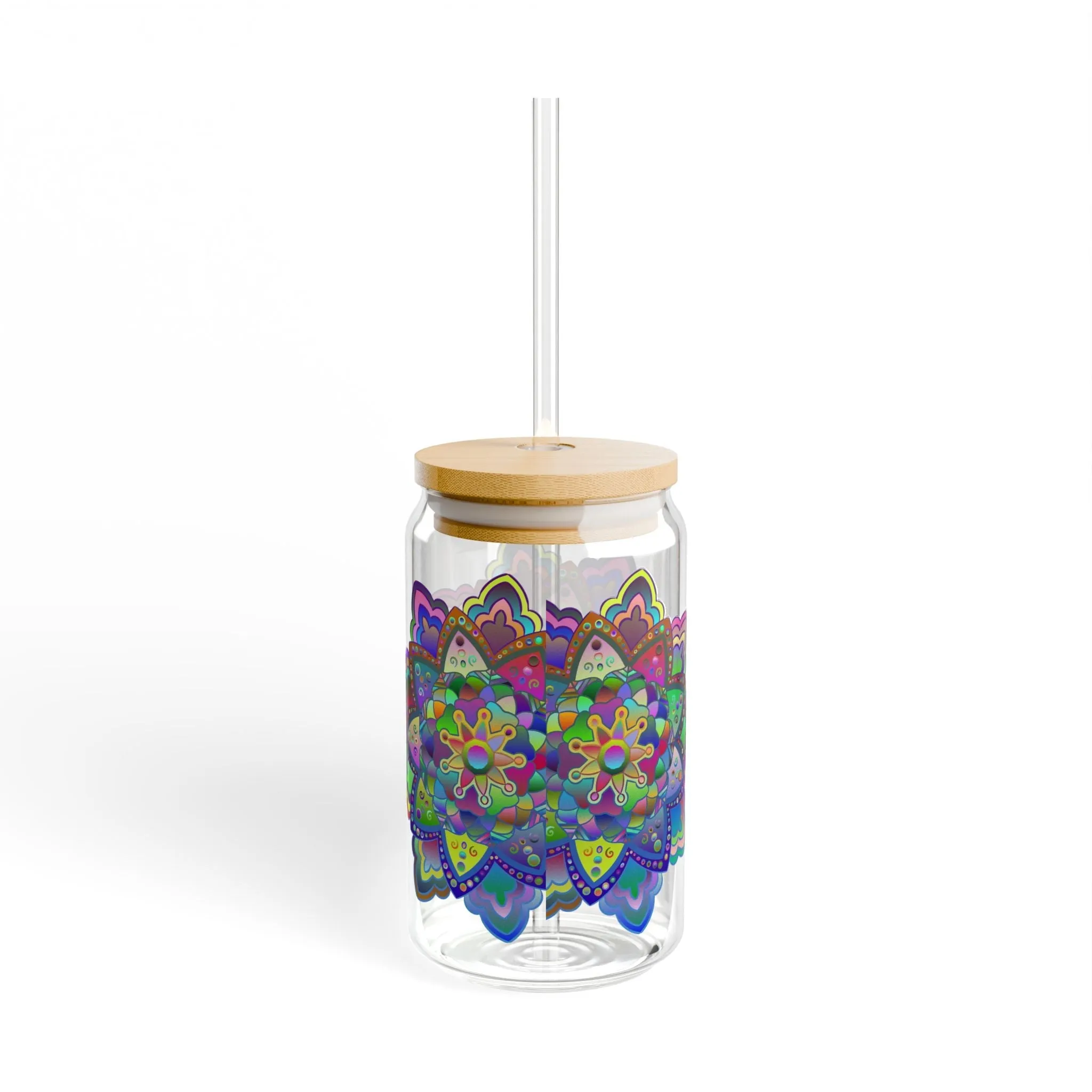 Handmade Mandala Art Sipper Glass - Colorful Design