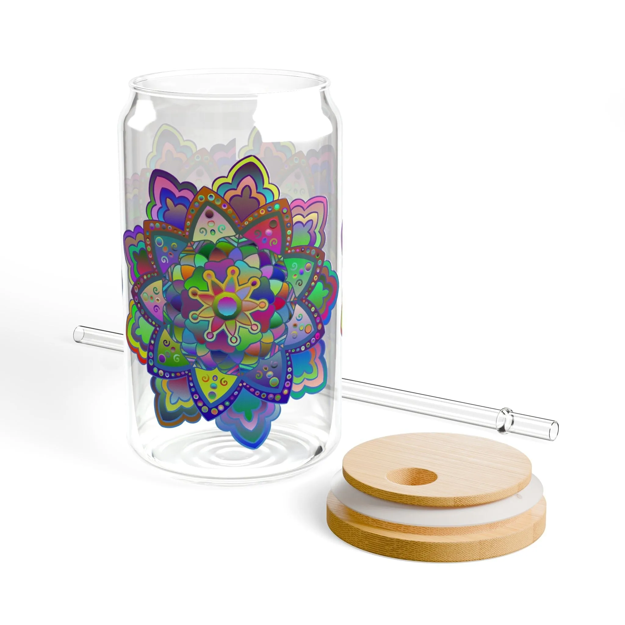 Handmade Mandala Art Sipper Glass - Colorful Design