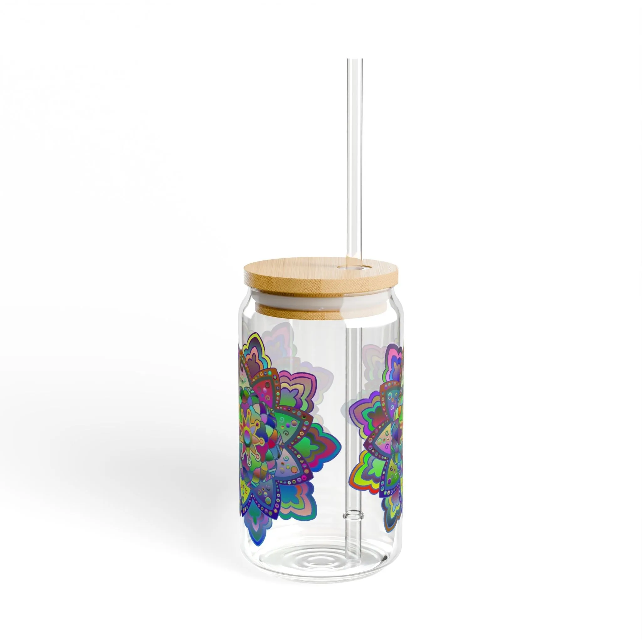 Handmade Mandala Art Sipper Glass - Colorful Design