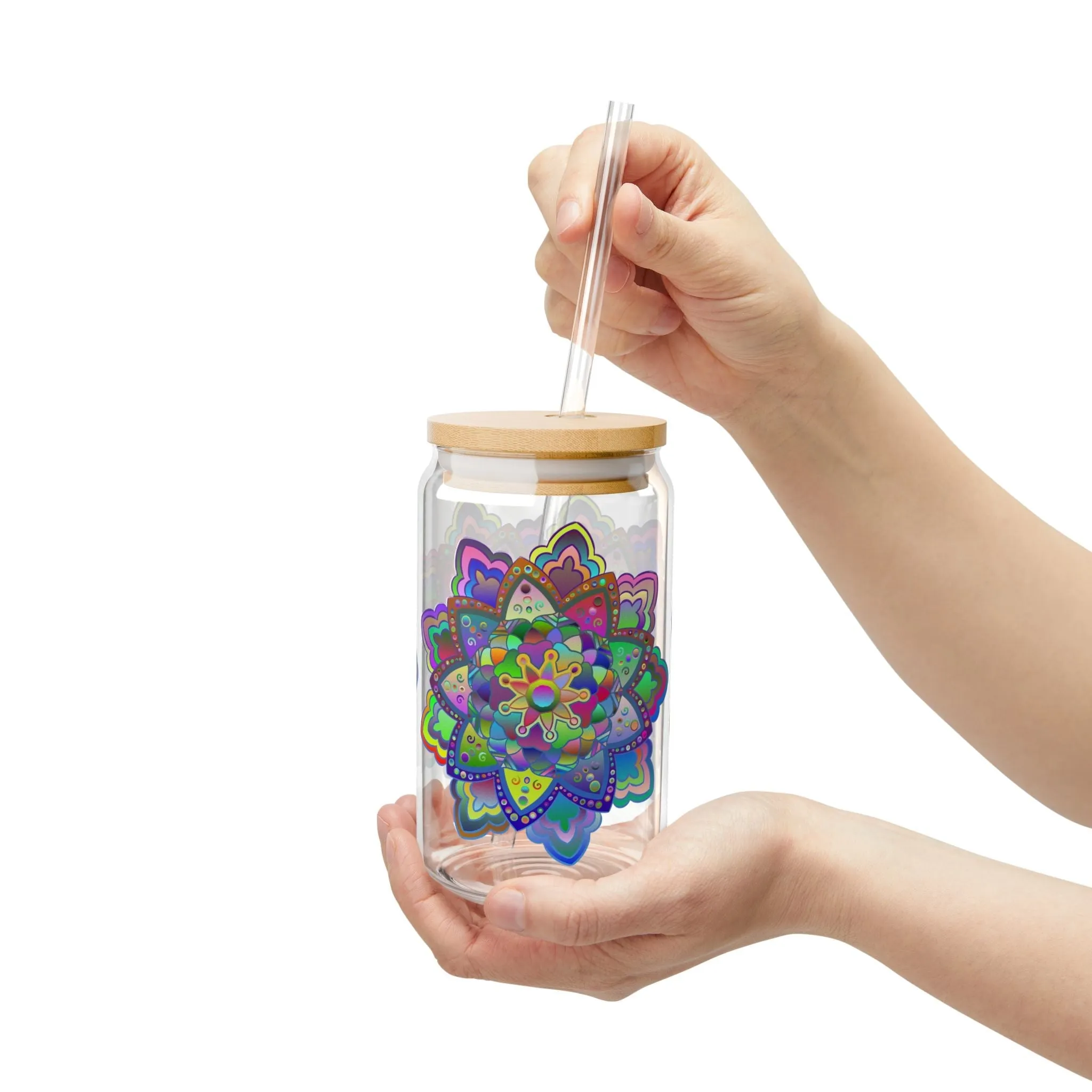 Handmade Mandala Art Sipper Glass - Colorful Design