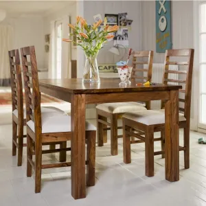 Js Home Decor Sheesham Wood 4 Seater Dining Table Set with 4 Chairs for Home Natural Brown