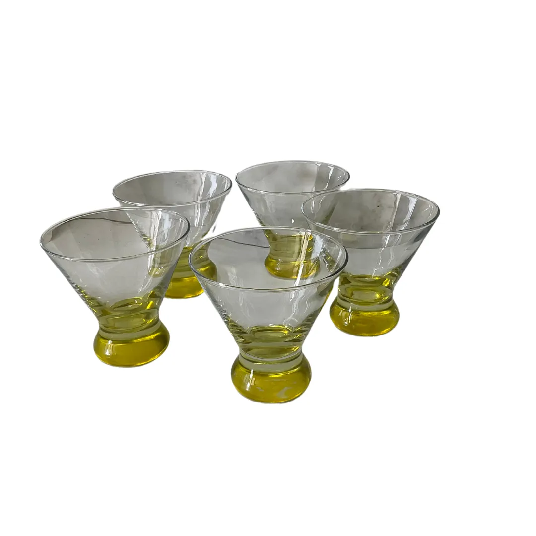 Lemon Yellow Lowball Bottom Martini Cocktail Glasses, Set Of 4