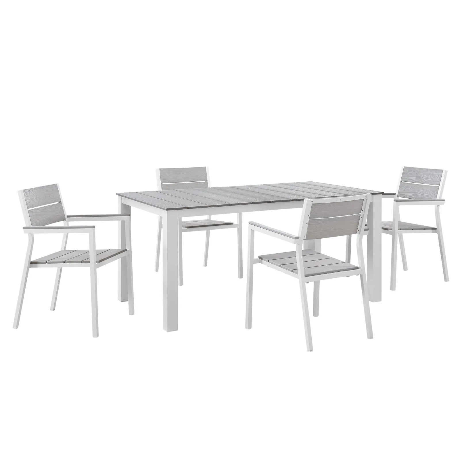 Maine 5 Piece Outdoor Patio Dining Set White Light Gray EEI-1747-WHI-LGR-SET