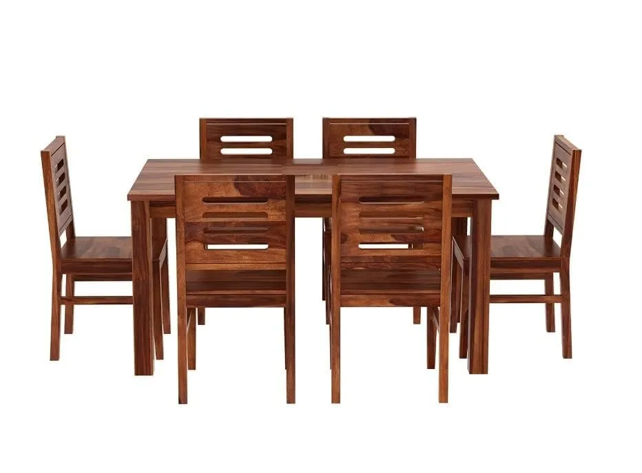 Mamta Decoration Sheesham Wood 6 Seater Dining Table with 6 Chairs Wooden Table and Chair Set for Living Room Home (Teak Finish)