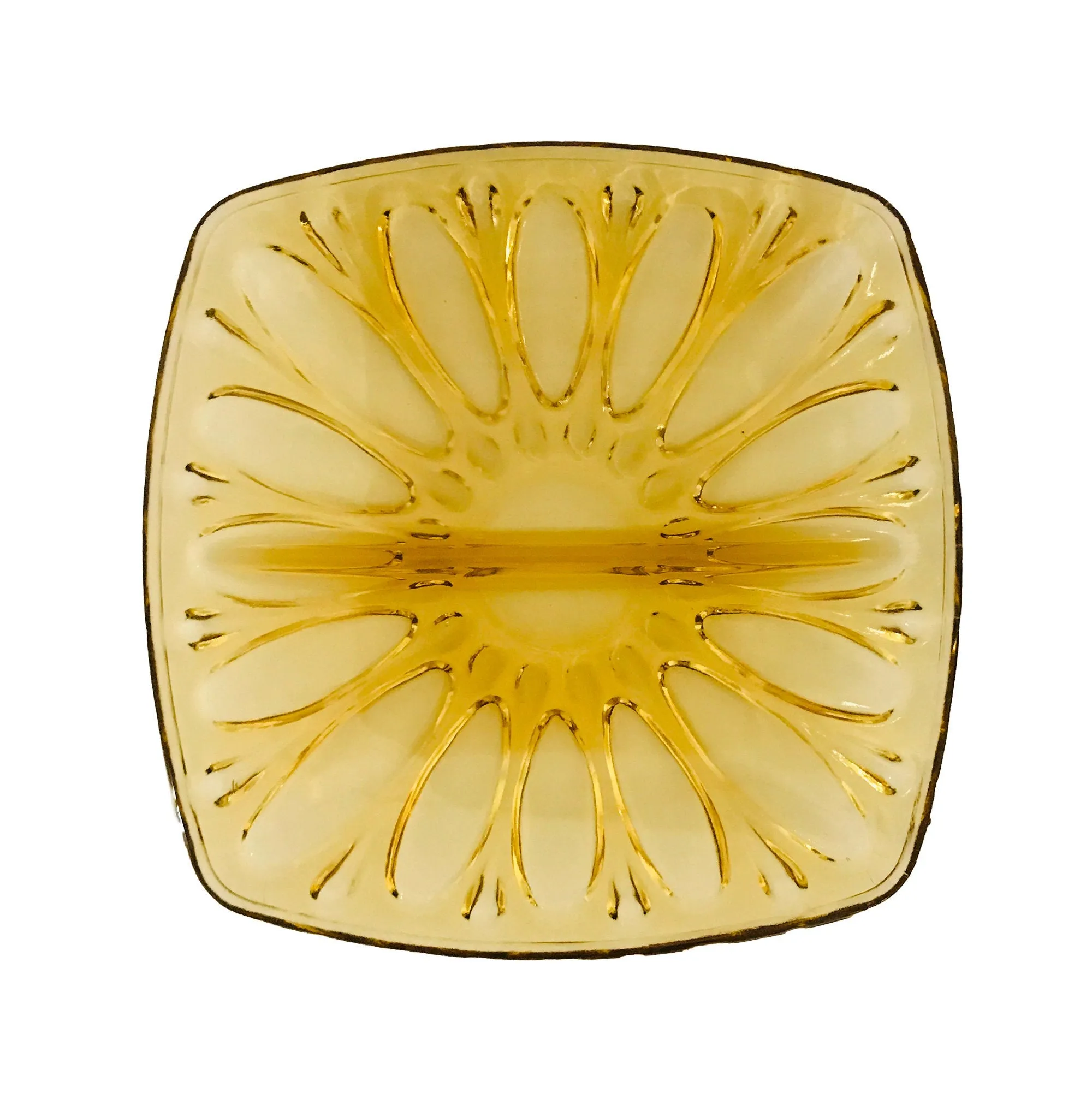 Mid-Century Amber Glass Two Section Serving Plate