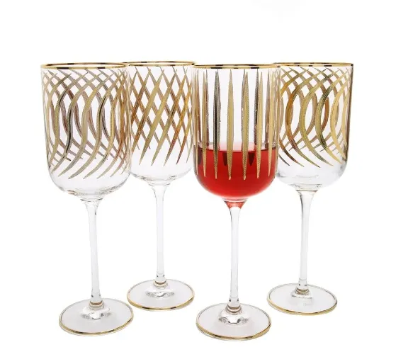 Mix & Match Wine Glasses with 24k Gold Design - Set of 4