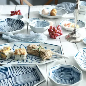 Modern Oriental Blue and White Serving Dish