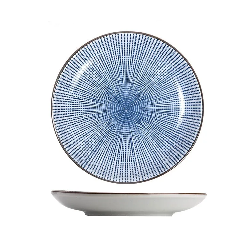 Modern Oriental Ceramic Plate in Starburst Pattern