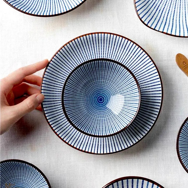 Modern Oriental Ceramic Plate in Starburst Pattern