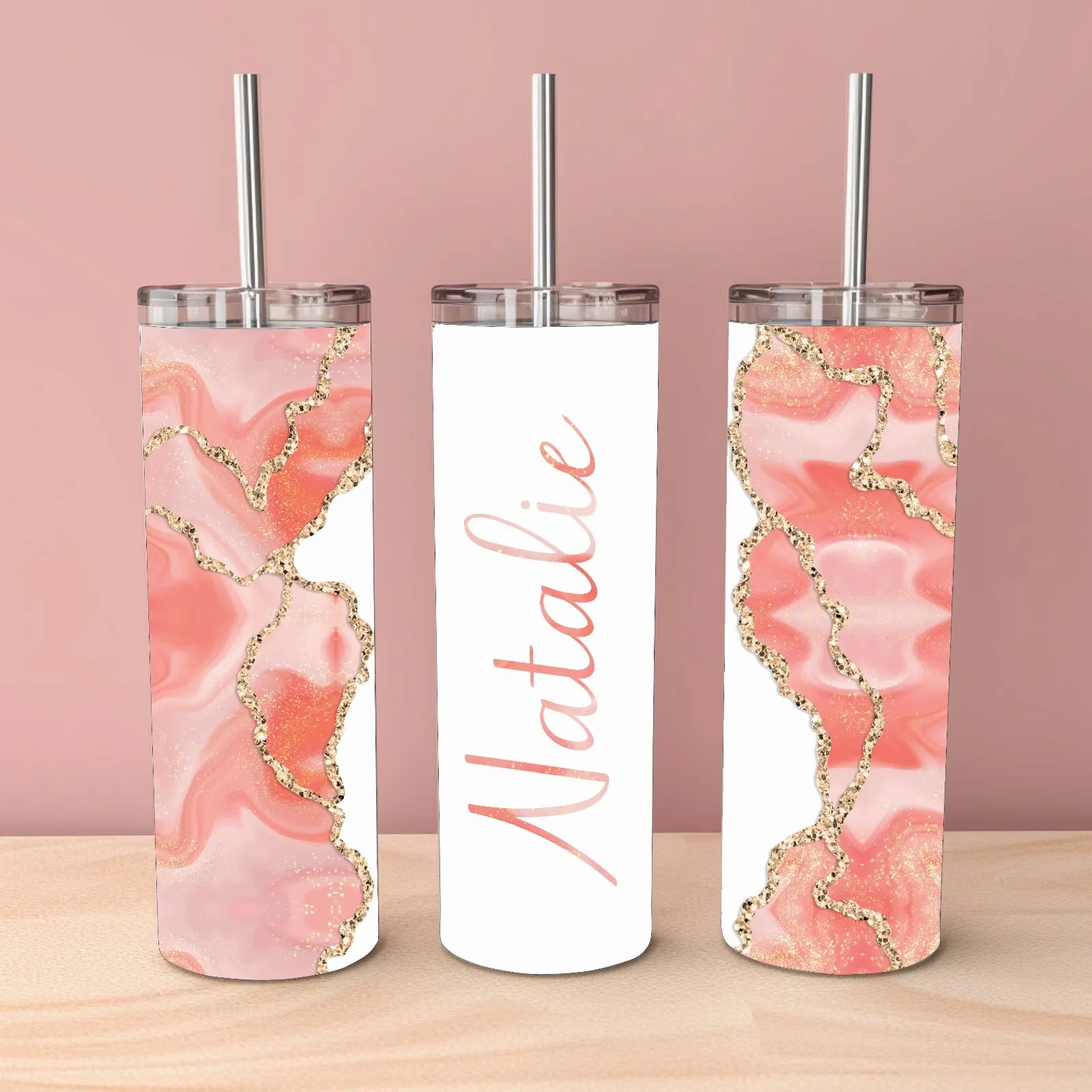 Personalised Glitter Marble Tumbler