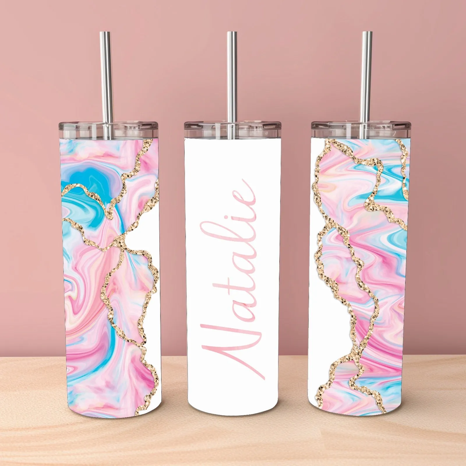 Personalised Glitter Marble Tumbler