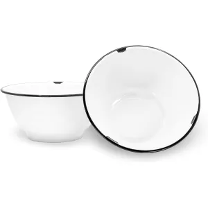 Red Co. Enamelware Large Classic 4 quart Round Salad Serving Bowl, Distressed White/Black Rim - Set of 2