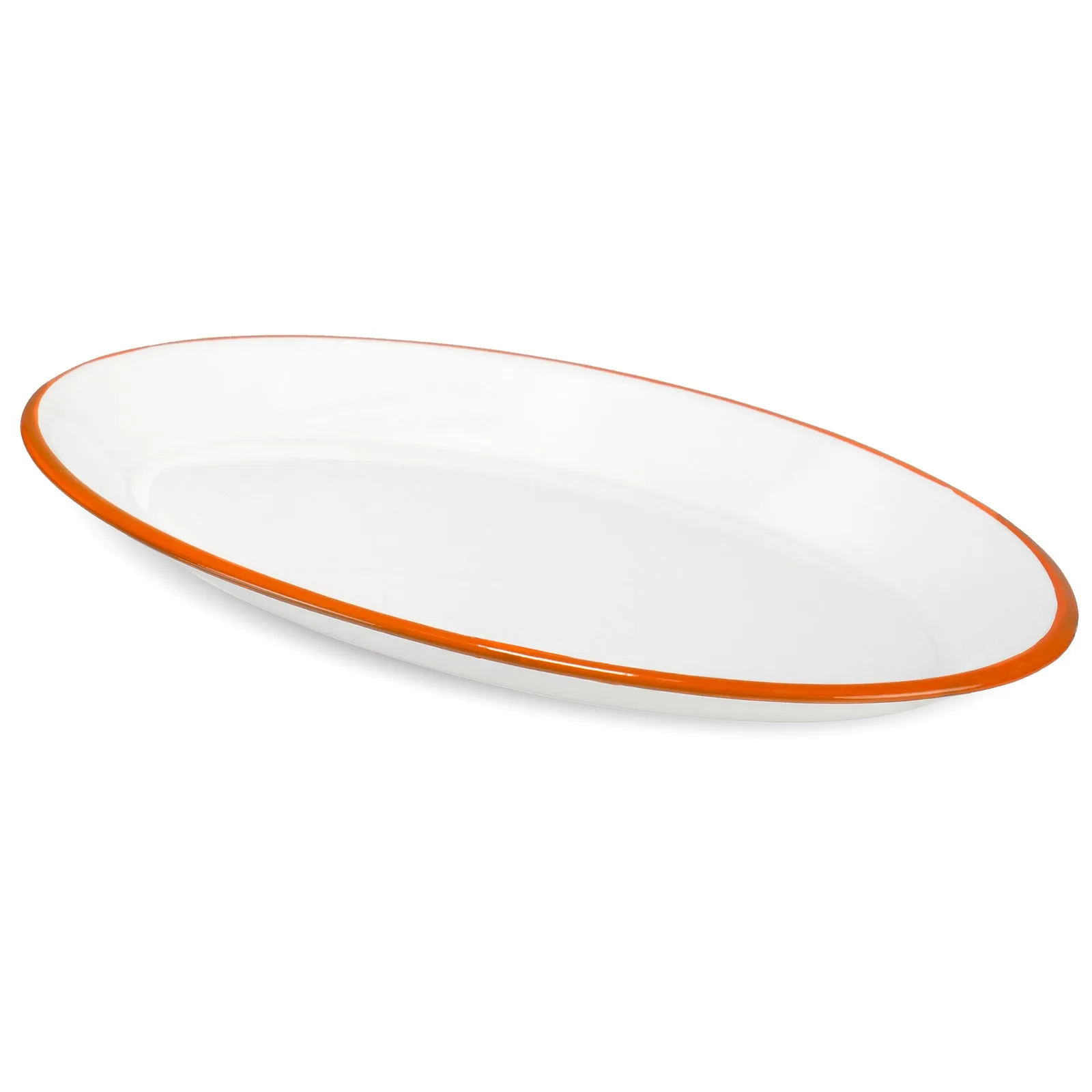 Red Co. Enamelware Metal Classic 13" Serving Oval Tray Platter, Solid White/Colored Rim