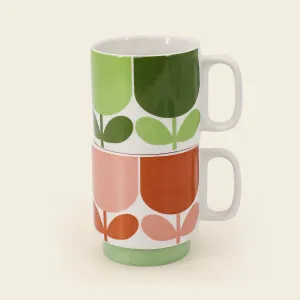 Set of 2 Mugs - Block Flower Tomato/Fern