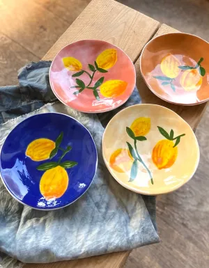 Set Of Four Colourful Lemon Fruit Plates