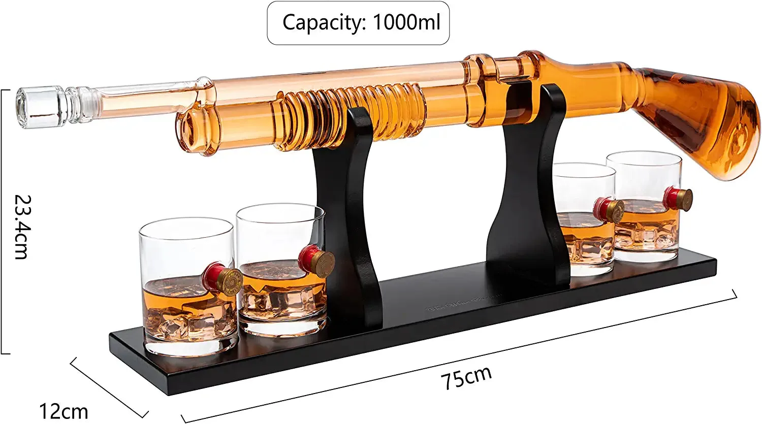 Shotgun Whiskey Decanter Set - Limited Edition ,Silencer Stopper - 800 ml & 4 12oz Bullet Glasses - Unique Gift - Drinking Party Accessory, Handmade Gun Liquor Decanter, Tik Tok Gun Decanter by The Wine Savant