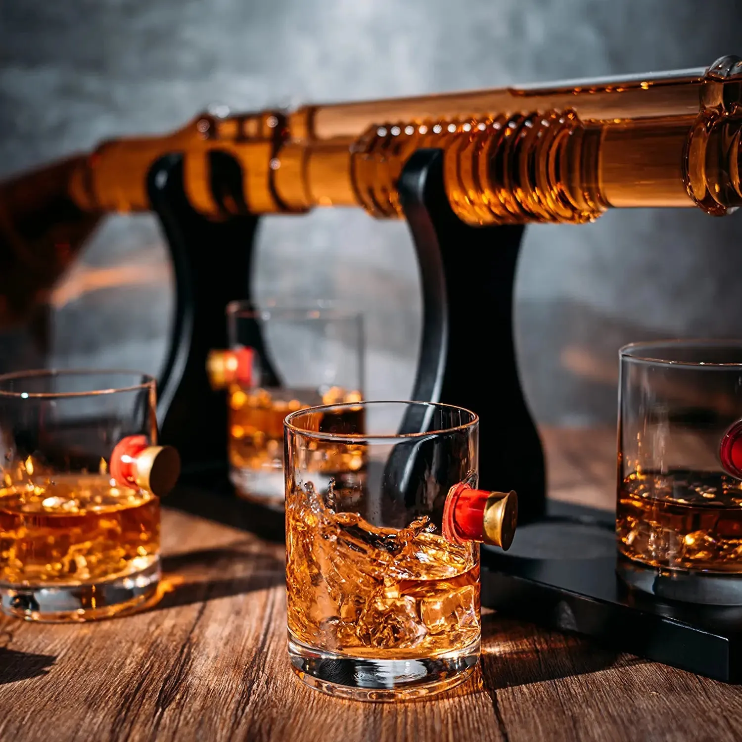 Shotgun Whiskey Decanter Set - Limited Edition ,Silencer Stopper - 800 ml & 4 12oz Bullet Glasses - Unique Gift - Drinking Party Accessory, Handmade Gun Liquor Decanter, Tik Tok Gun Decanter by The Wine Savant