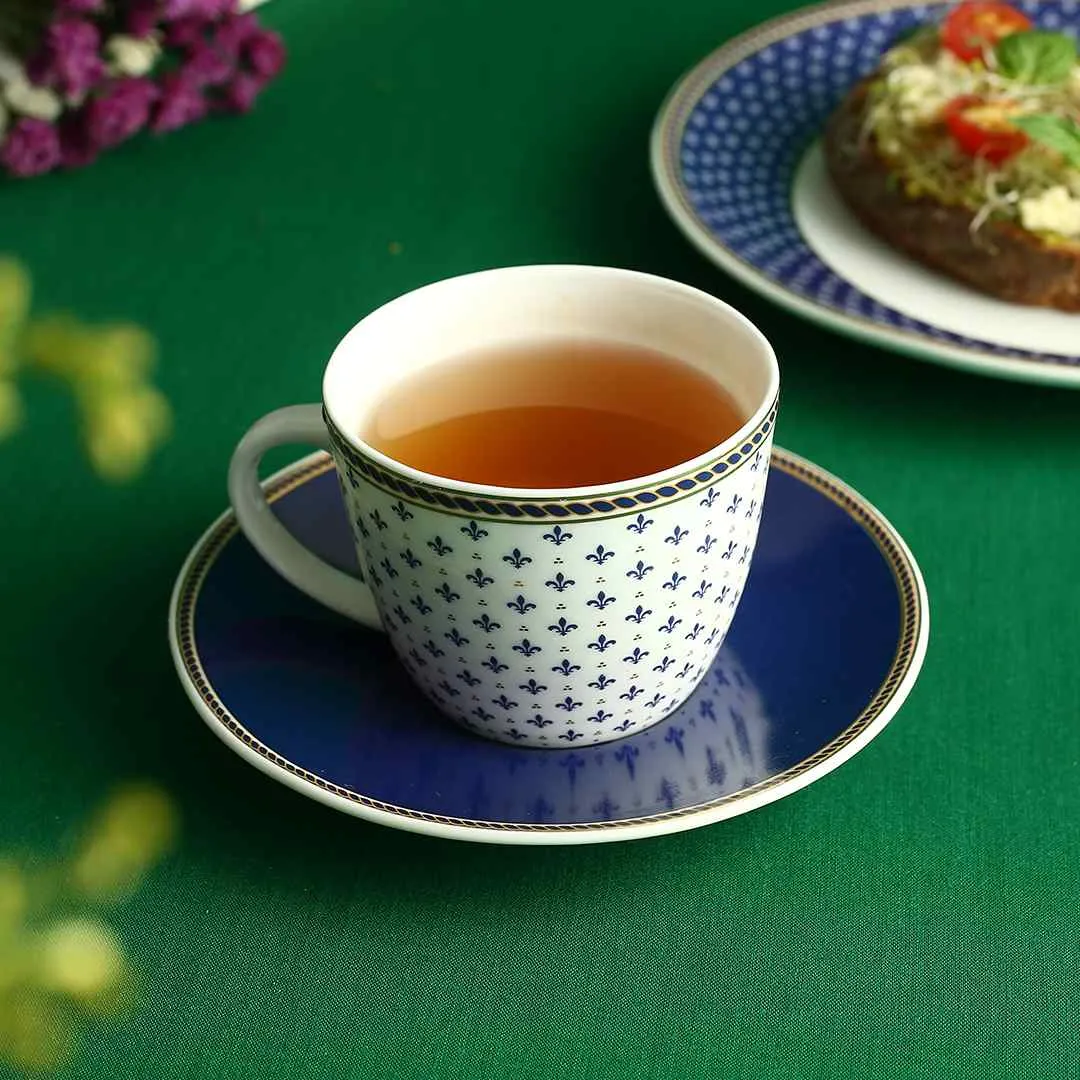 Sicilia Fine Bone China Cup & Saucer Set - Royal Blue - Set of 2 Pcs