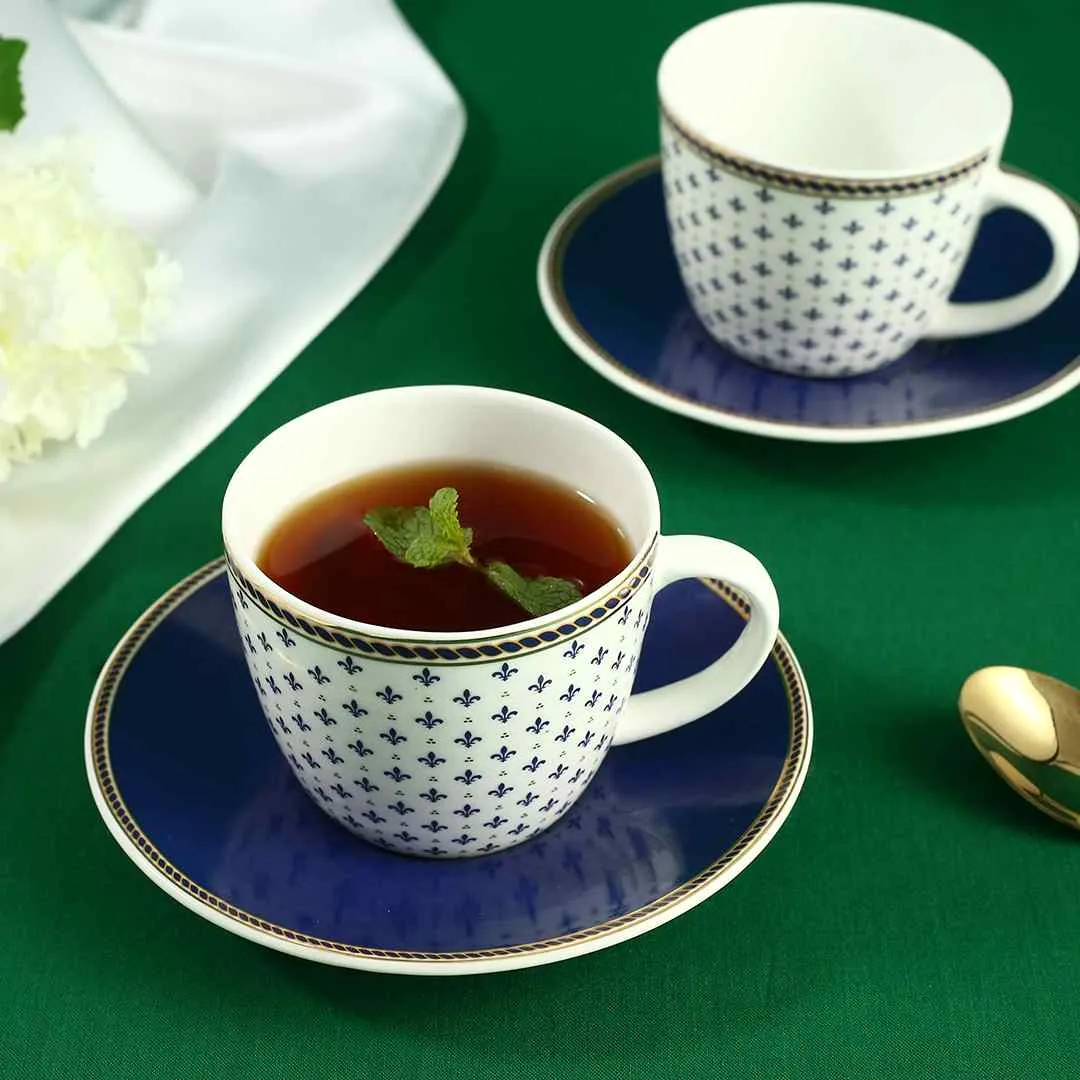 Sicilia Fine Bone China Cup & Saucer Set - Royal Blue - Set of 2 Pcs